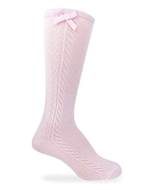 Jefferies Socks Pointelle Bow Knee High Socks-Pink