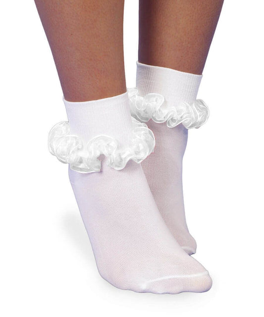 Jefferies Socks Smooth Toe Sheer Ribbon Tutu Lace Turn Cuff Socks- White