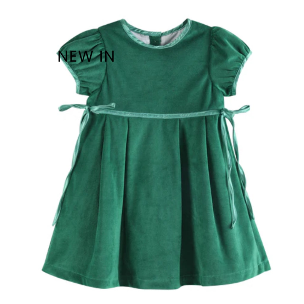 Green Velour and Satin Bow Christmas Dress