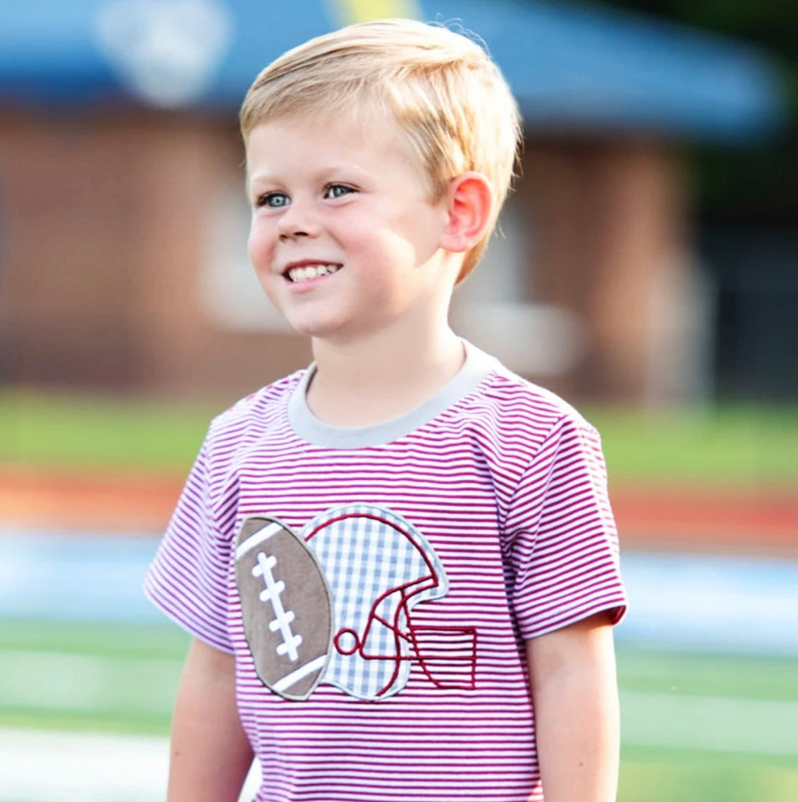 Football Applique T-Shirt- Crimson Stripe