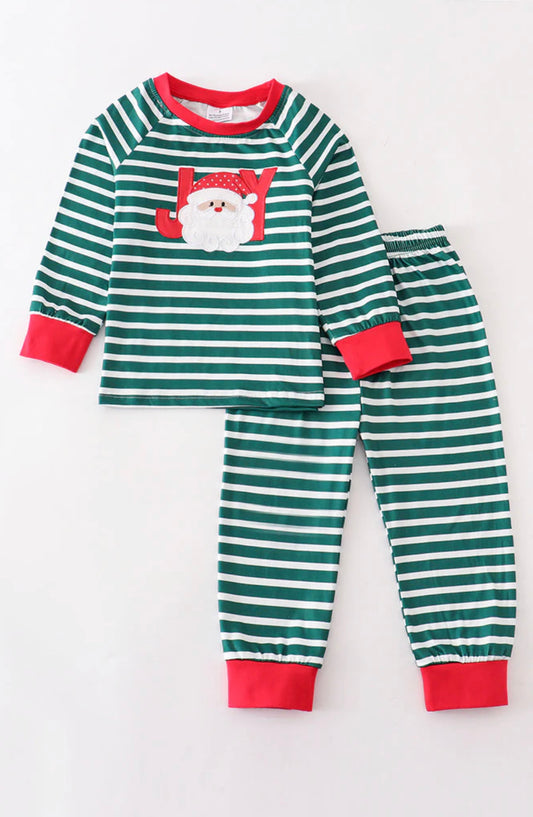 Green santa claus applique stripe Pajama set