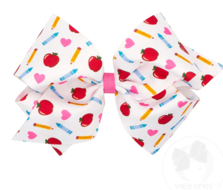 King Apple School-themed Printed Grosgrain Hair Bow