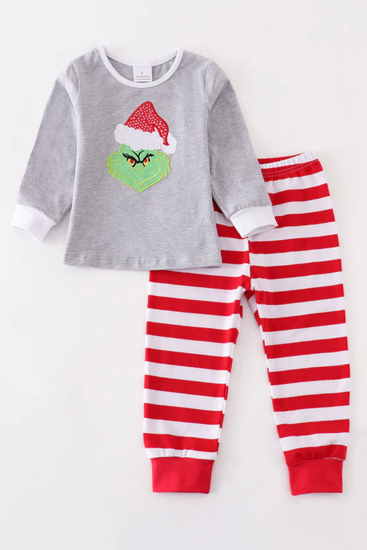 Gray christmas grinch stripe pajamas set