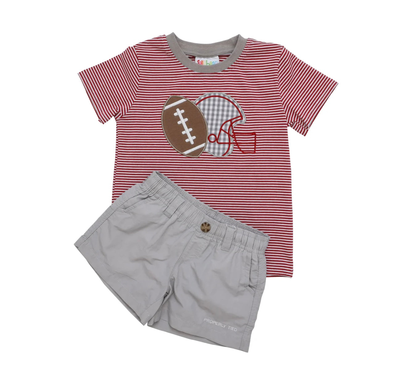 Football Applique T-Shirt- Crimson Stripe