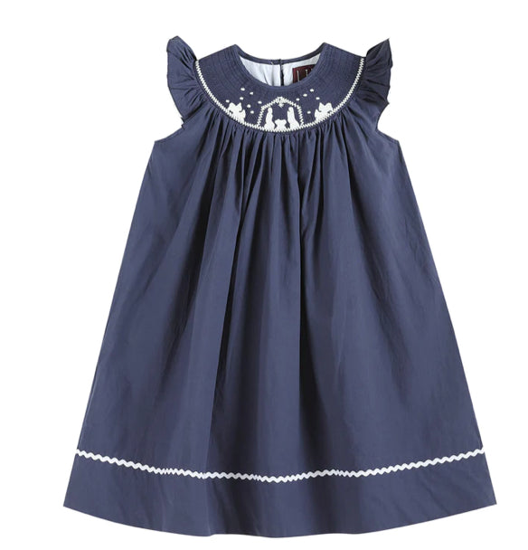 Navy Blue Nativity Smocked Christmas Dress