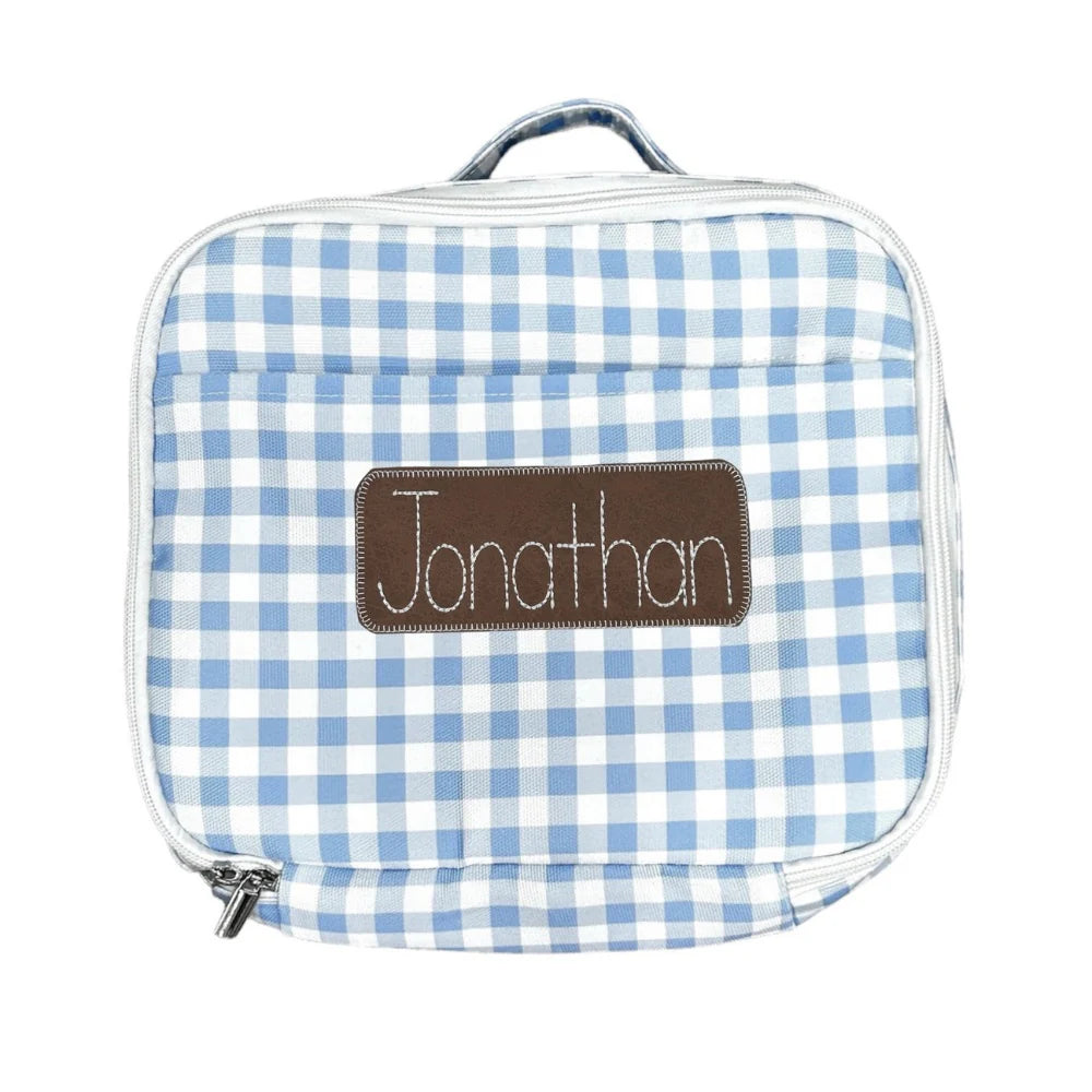 Lunch Bag- Blue Gingham (monogram included)