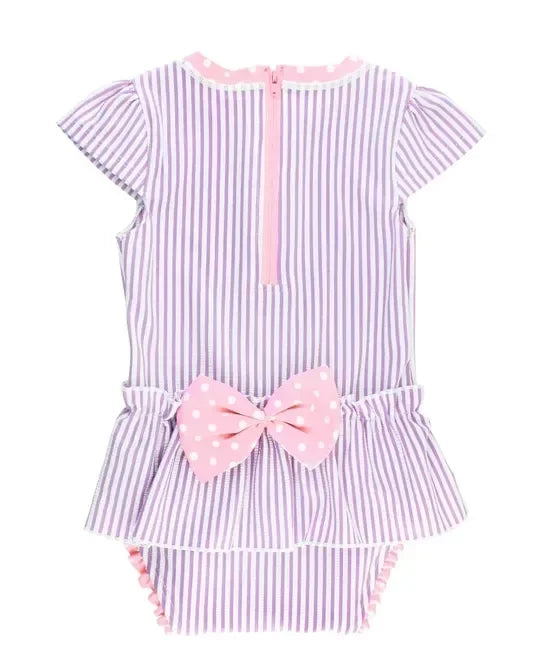 RuffleButts Lilac Seersucker Peplum One Piece