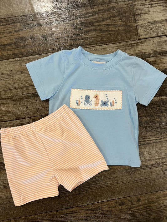 Ocean Creature Smocked Boy Short Set