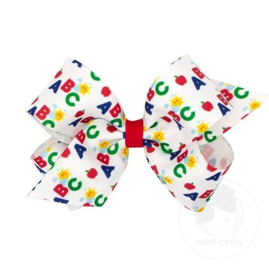 Medium School-themed Printed Grosgrain Hair Bow