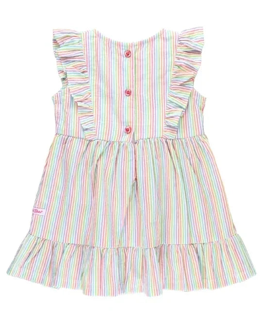 RuffleButts Rainbow Seersucker Pinafore Bow Dress