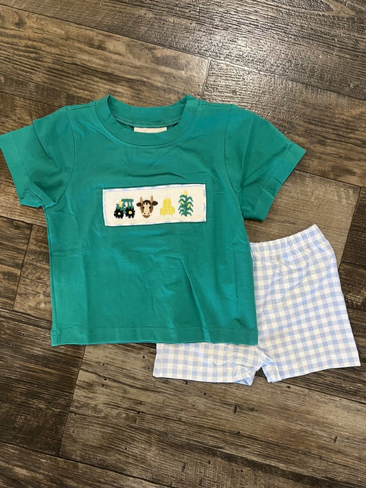 Farm Hand Smocked Boys Short Set