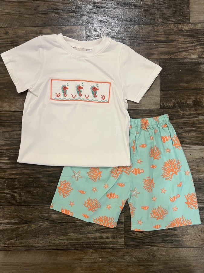 Seahorse Smocked boy set