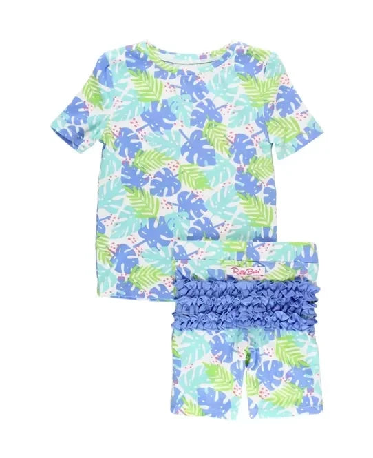 RuffleButts Ohana Palms Snuggly 2 Piece Ruffled Shorts Jammies