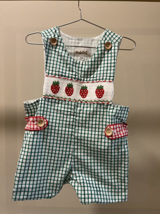 Strawberry Hand Smocked Boy Shortall