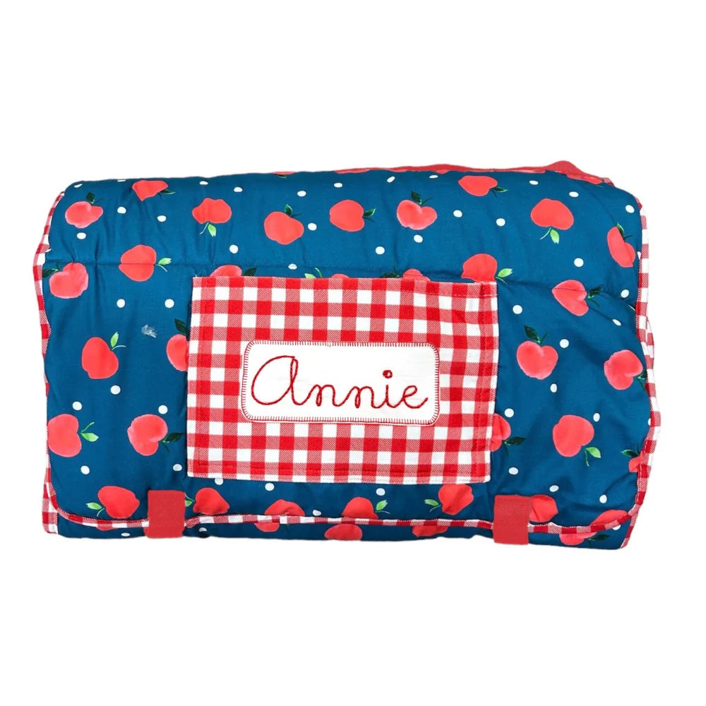 Nap Mat- Apples on Navy (monogram included)