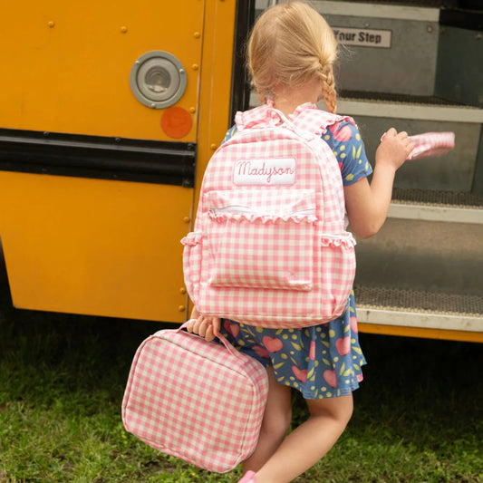 Backpack- Pink Gingham (monogram included)