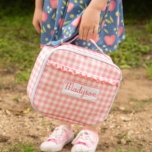 Lunch Bag- Pink Gingham (monogram included)